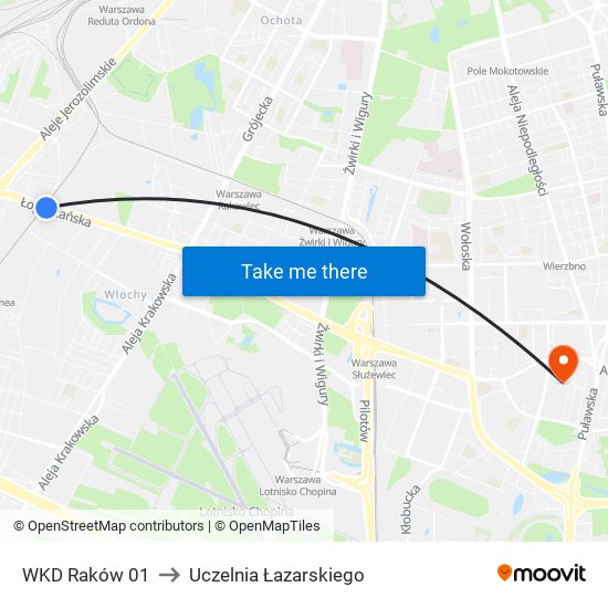 WKD Raków 01 to Uczelnia Łazarskiego map