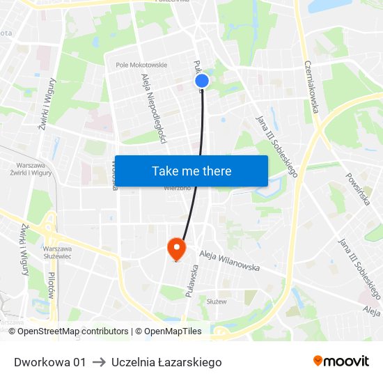 Dworkowa 01 to Uczelnia Łazarskiego map