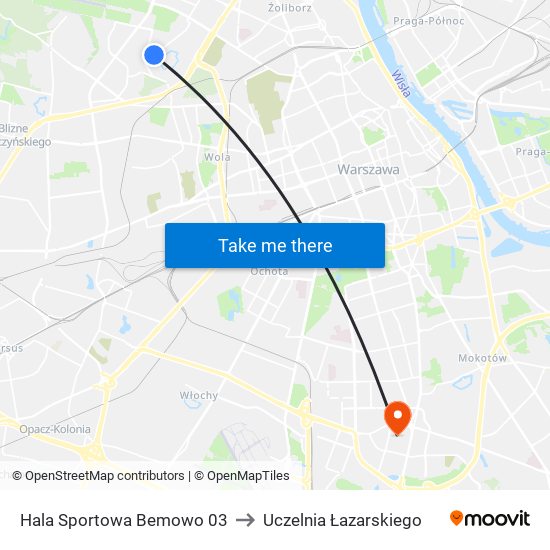 Hala Sportowa Bemowo to Uczelnia Łazarskiego map