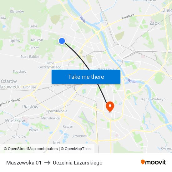 Maszewska 01 to Uczelnia Łazarskiego map