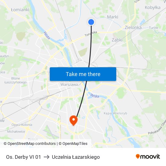 Os. Derby VI to Uczelnia Łazarskiego map