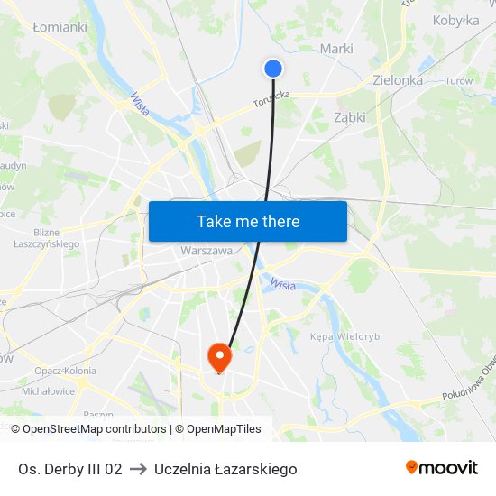 Os. Derby III to Uczelnia Łazarskiego map