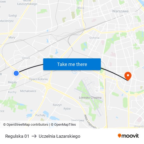 Regulska 01 to Uczelnia Łazarskiego map