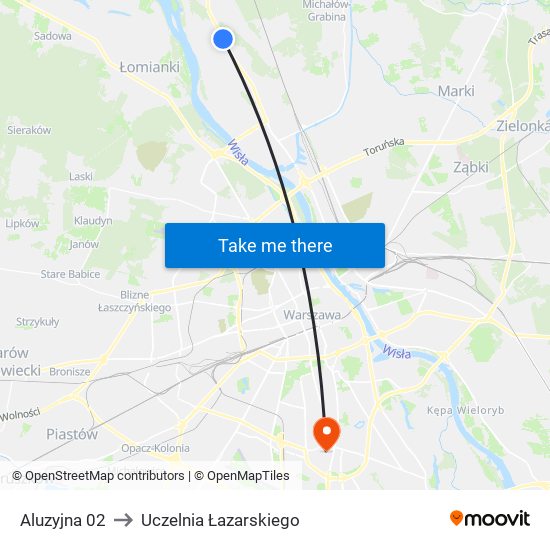 Aluzyjna 02 to Uczelnia Łazarskiego map