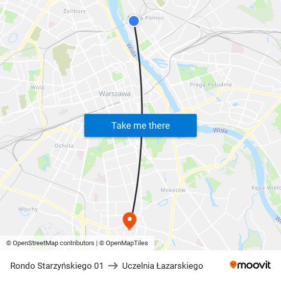 Rondo Starzyńskiego to Uczelnia Łazarskiego map