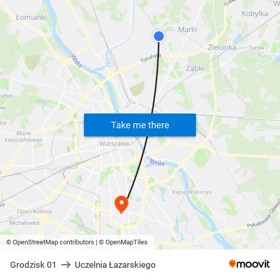 Grodzisk to Uczelnia Łazarskiego map