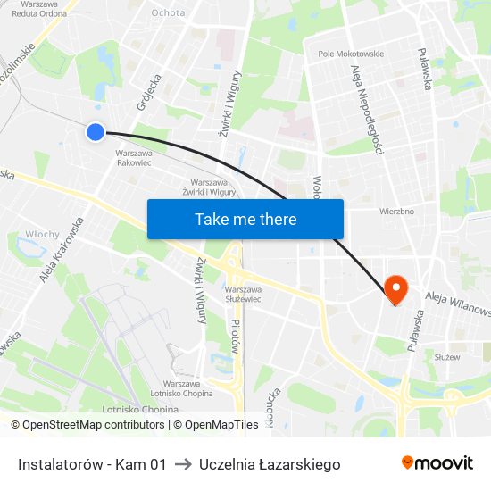 Instalatorów - Kam 01 to Uczelnia Łazarskiego map