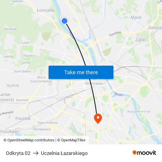 Odkryta 02 to Uczelnia Łazarskiego map