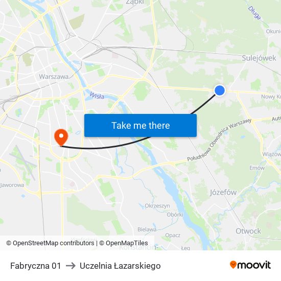 Fabryczna to Uczelnia Łazarskiego map