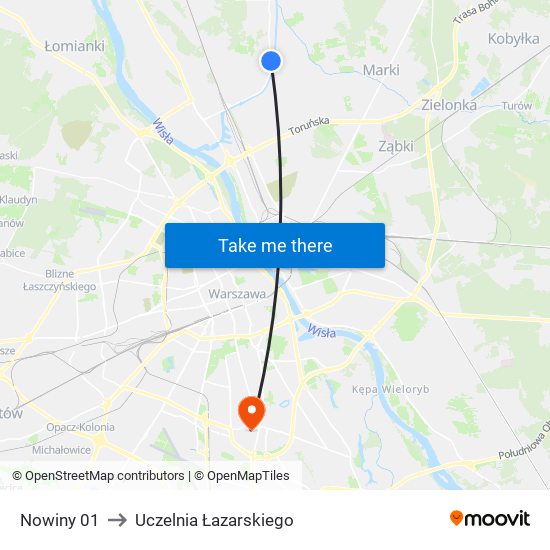 Nowiny 01 to Uczelnia Łazarskiego map