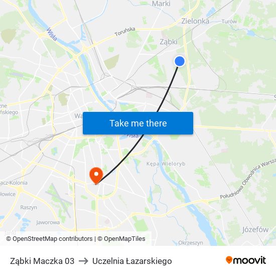 Ząbki Maczka 03 to Uczelnia Łazarskiego map