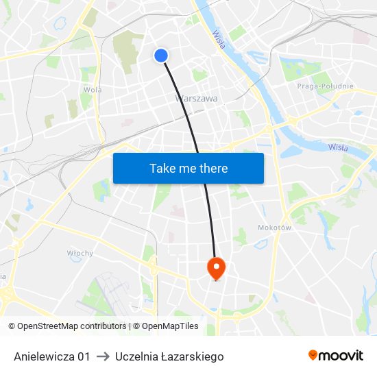 Anielewicza 01 to Uczelnia Łazarskiego map