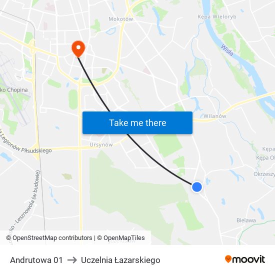 Andrutowa 01 to Uczelnia Łazarskiego map