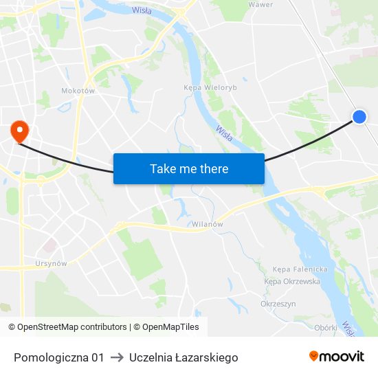 Pomologiczna 01 to Uczelnia Łazarskiego map