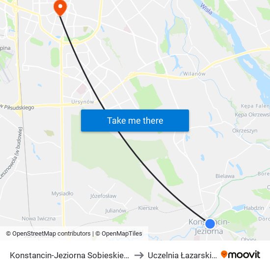 Konstancin-Jeziorna Sobieskiego 01 to Uczelnia Łazarskiego map