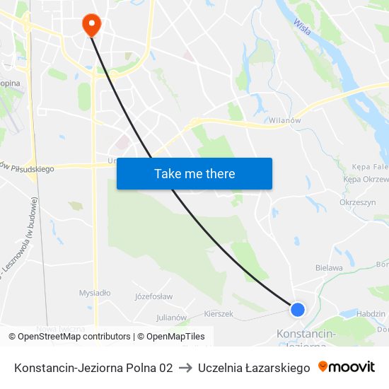 Konstancin-Jeziorna Polna to Uczelnia Łazarskiego map