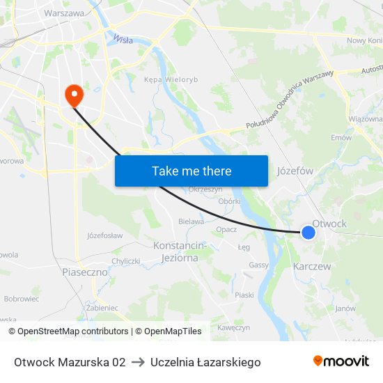 Otwock Mazurska 02 to Uczelnia Łazarskiego map