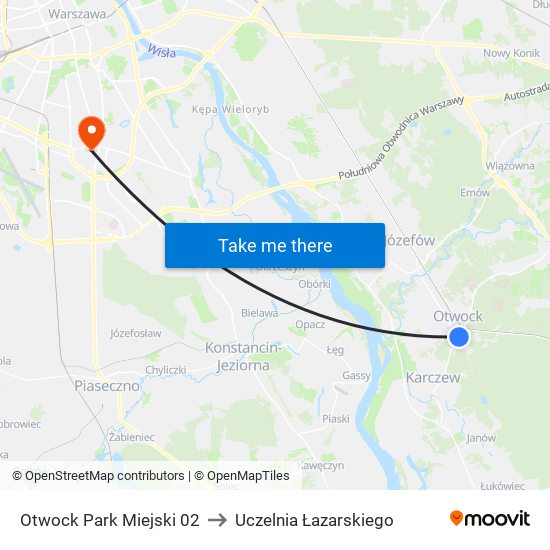 Otwock Park Miejski 02 to Uczelnia Łazarskiego map