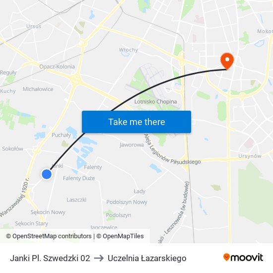 Janki Pl. Szwedzki 02 to Uczelnia Łazarskiego map