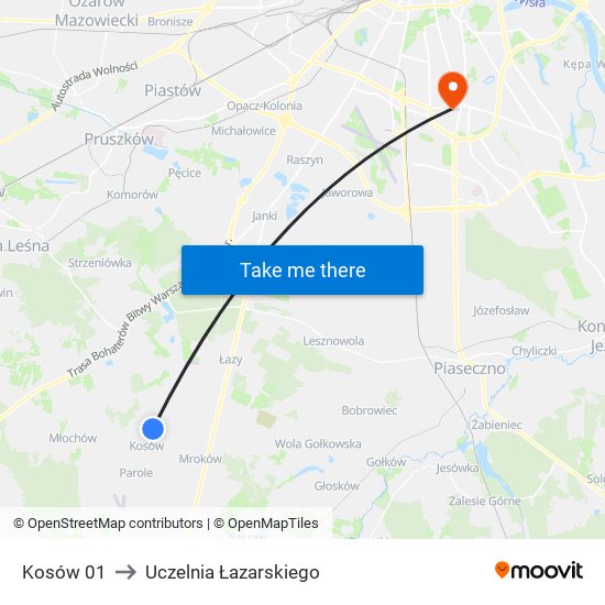 Kosów to Uczelnia Łazarskiego map