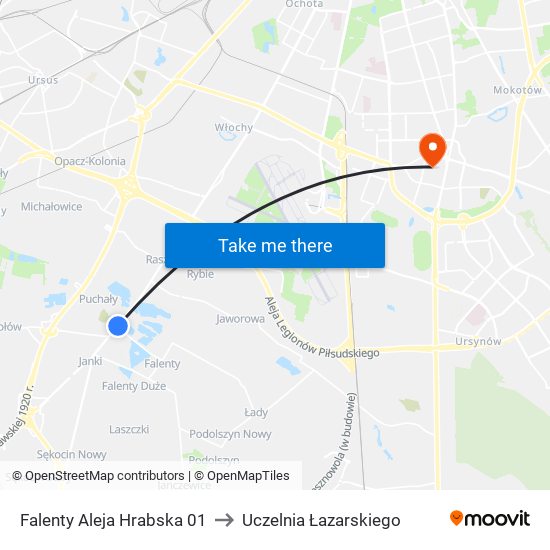 Falenty Aleja Hrabska 01 to Uczelnia Łazarskiego map