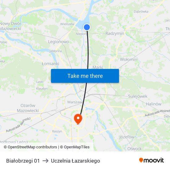 Białobrzegi 01 to Uczelnia Łazarskiego map