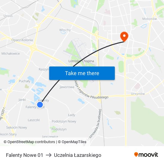 Falenty Nowe 01 to Uczelnia Łazarskiego map