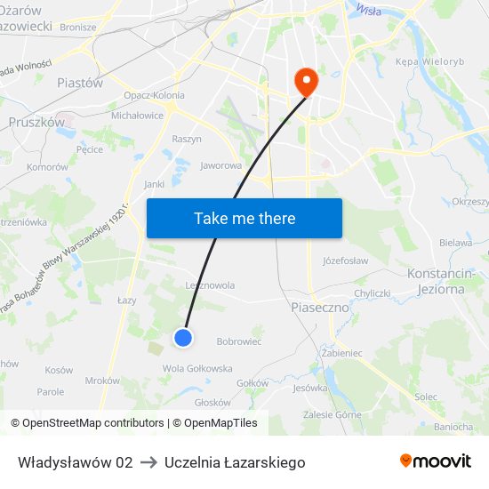 Władysławów 02 to Uczelnia Łazarskiego map