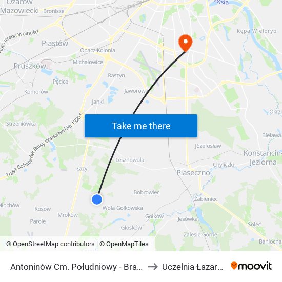 Antoninów Cm. Południowy - Brama Płd. 01 to Uczelnia Łazarskiego map