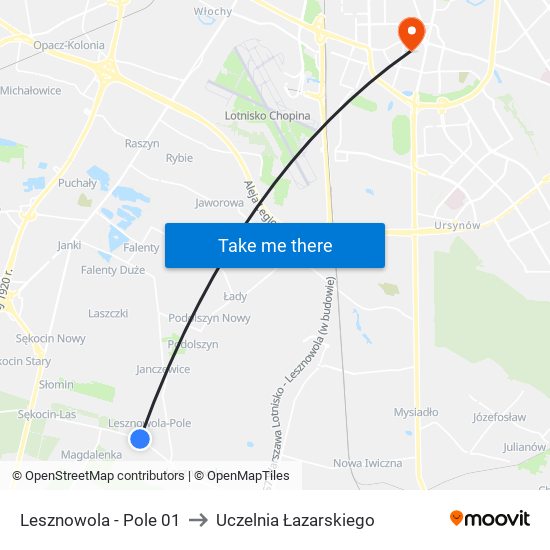 Lesznowola-Pole to Uczelnia Łazarskiego map