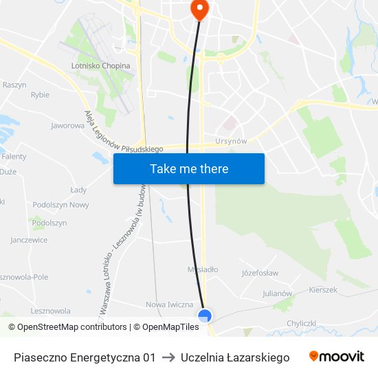 Piaseczno Energetyczna 01 to Uczelnia Łazarskiego map