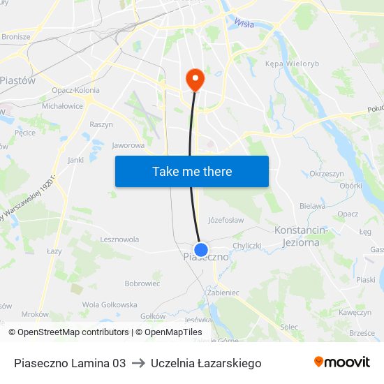 Piaseczno Lamina 03 to Uczelnia Łazarskiego map