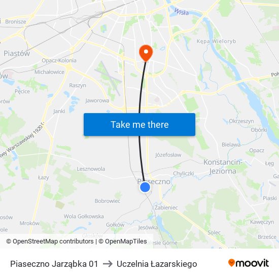 Piaseczno Jarząbka 01 to Uczelnia Łazarskiego map