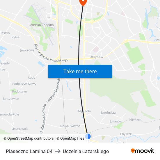 Piaseczno Lamina 04 to Uczelnia Łazarskiego map