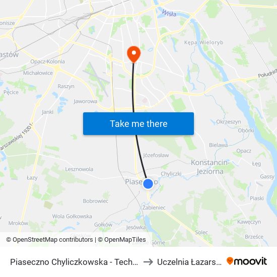 Piaseczno Chyliczkowska-Technikum to Uczelnia Łazarskiego map