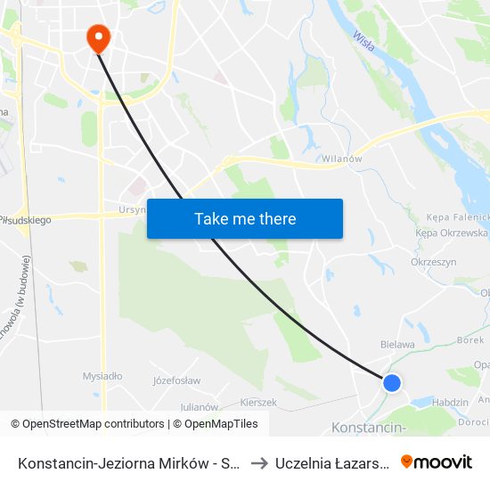 Konstancin-Jeziorna Mirków - Szkoła 02 to Uczelnia Łazarskiego map