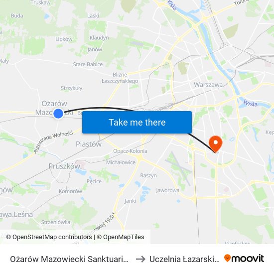 Ożarów Mazowiecki Sanktuarium 02 to Uczelnia Łazarskiego map