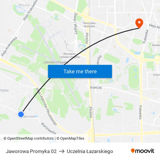 Jaworowa Promyka 02 to Uczelnia Łazarskiego map