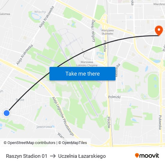 Raszyn Stadion 01 to Uczelnia Łazarskiego map