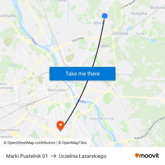 Marki Pustelnik to Uczelnia Łazarskiego map