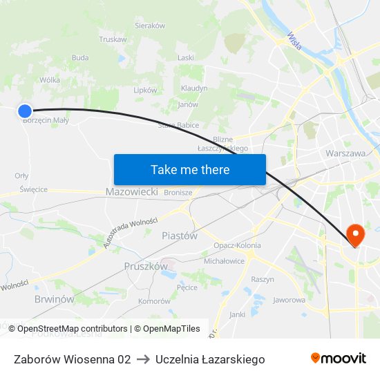 Zaborów Wiosenna 02 to Uczelnia Łazarskiego map