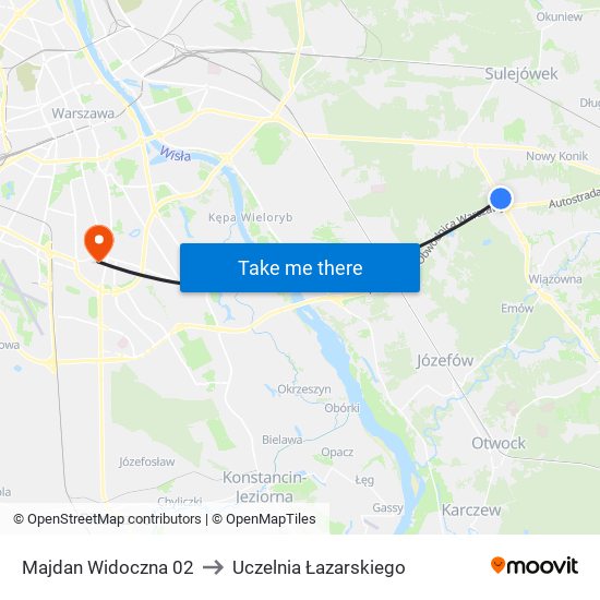 Majdan Widoczna 02 to Uczelnia Łazarskiego map