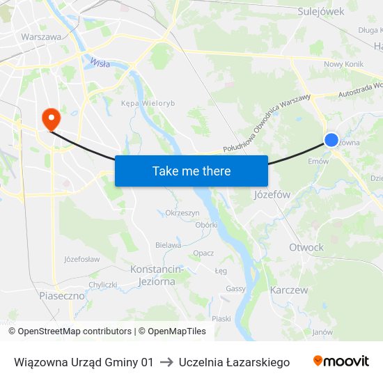 Wiązowna Urząd Gminy to Uczelnia Łazarskiego map