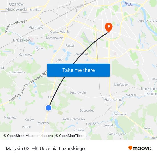 Marysin 02 to Uczelnia Łazarskiego map