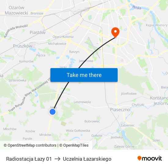 Radiostacja Łazy 01 to Uczelnia Łazarskiego map