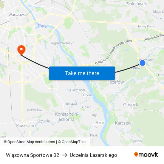 Wiązowna Sportowa 02 to Uczelnia Łazarskiego map