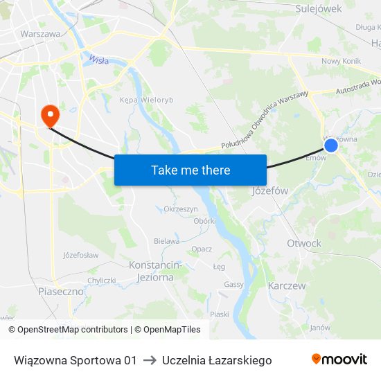 Wiązowna Sportowa 01 to Uczelnia Łazarskiego map