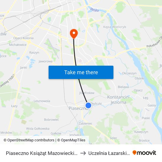 Piaseczno Książąt Mazowieckich 02 to Uczelnia Łazarskiego map