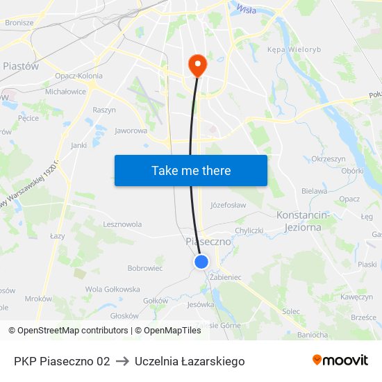 PKP Piaseczno 02 to Uczelnia Łazarskiego map