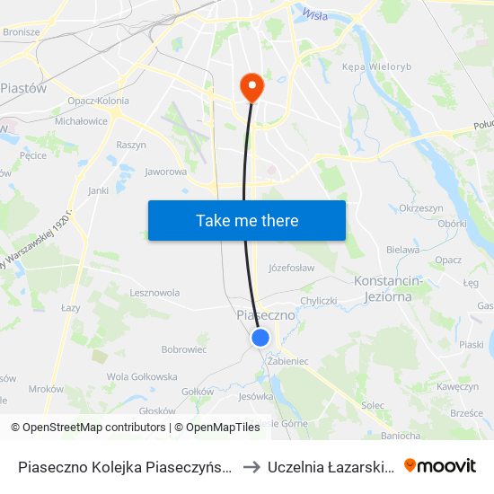 Piaseczno Kolejka Piaseczyńska 02 to Uczelnia Łazarskiego map